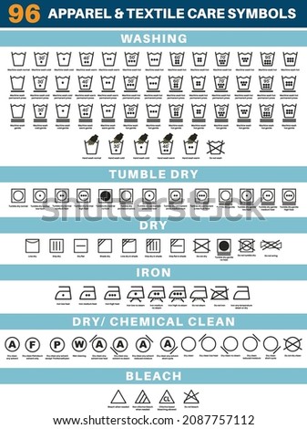 Apparel and textile clothing laundry care symbol icon design set. clothing care labels and tags symbol, washing care guide symbols and signs vector illustration for fashion garments and clothing.