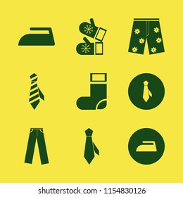 apparel vector icons set. with tie, iron, sock and shorts in set