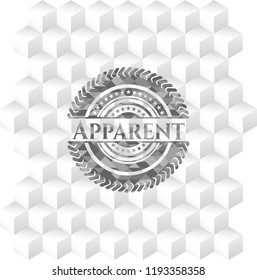Apparent realistic grey emblem with geometric cube white background