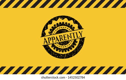 Apparently black grunge emblem inside yellow warning sign. Vector Illustration. Detailed.