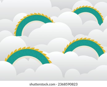 an apparition of a dragon appearing from behind the clouds.  vector illustration