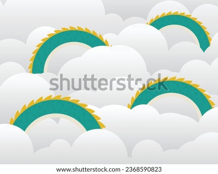 an apparition of a dragon appearing from behind the clouds.  vector illustration