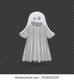 Apparition Halloween character with spooky laughter or eerie smile. Vector ghost personage, haunted house supernatural creature or decoration for holiday isolated on transparent background