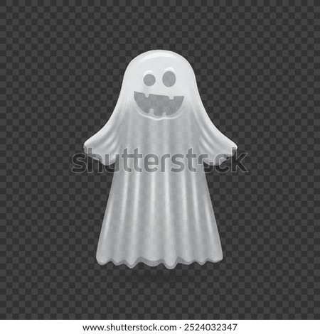 Apparition Halloween character with spooky laughter or eerie smile. Vector ghost personage, haunted house supernatural creature or decoration for holiday isolated on transparent background