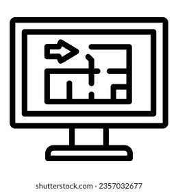 Appartment sketch on the monitor screen with arrow line icon, design concept, drawing vector sign on white background, outline style icon for mobile concept and web design. Vector graphics