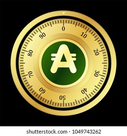 AppCoins (APPC) cryptocurrency safe lock. Eps10 vector illustration isolated on black background.