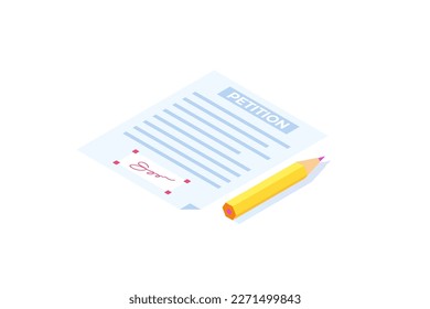 An appeal document or form. Petition online isometric concept. Vector illustration