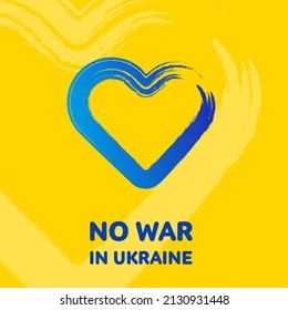 Appeal: no war in Ukraine. blue heart. yellow background. vector illustration. cartoon drawing. isolated object
