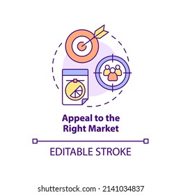 Appeal to right market concept icon. Targeted product design. Good design importance abstract idea thin line illustration. Isolated outline drawing. Editable stroke. Arial, Myriad Pro-Bold fonts used