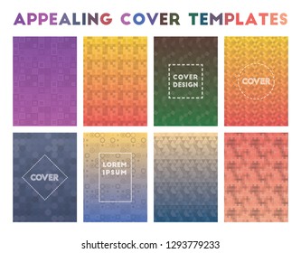 Appealing cover templates with adorable geometric patterns and captivating backgrounds. Vector illustration.