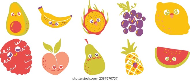 Appealing Cute Fruits Doodle Style Illustration Set