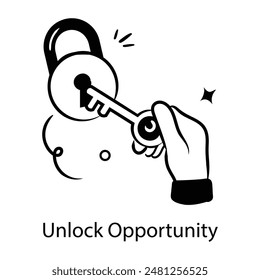 An appealing doodle icon of unlock opportunity 