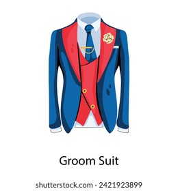 Un atractivo icono plano del traje de novio 