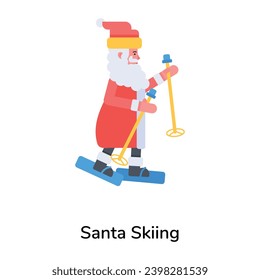 Un atractivo icono plano de santa ski 