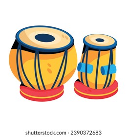 An appealing flat icon showing tabla drums 