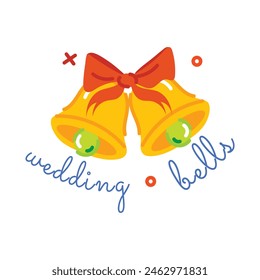 An appealing flat sticker of wedding bells  