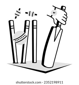 An appealing hand drawn icon of clean bowled  