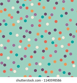 Appealing happy dot pattern, seamless repeat. Beautiful harmonic yet contrasty colors. Trendy minimal vector design. Suitable for fabrics, paper products, cards, scrapbooking, wallpapers and more.