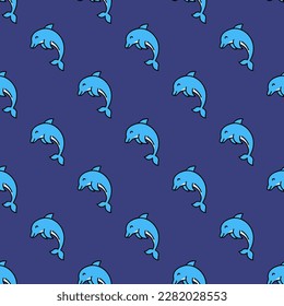 Appealing square tile featuring a captivating animal illustration. Seamless pattern with dolphin on st. patrick's blue background. Design for flyers with images of farm animals.