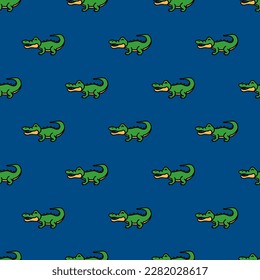 Appealing square tile featuring a captivating animal illustration. Seamless pattern with crocodile on usafa blue background. Design for a car decal featuring an animal.