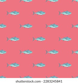 Appealing square tile featuring a captivating animal illustration. Seamless pattern with tuna on blush background. Design for flyers with images of farm animals.