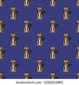 Appealing square tile showcasing an amusing animal illustration. Seamless pattern with cheetah on st. patrick's blue background. Design for a set of posters with animal silhouettes.