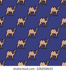 Appealing square tile showcasing an amusing animal illustration. Seamless pattern with camel on st. patrick's blue background. Design for a website background with an animal image.