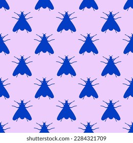 Appealing square tile showcasing an amusing animal illustration. Seamless pattern with moth insect shape on royal azure background. Design for a notebook with an animal illustration.