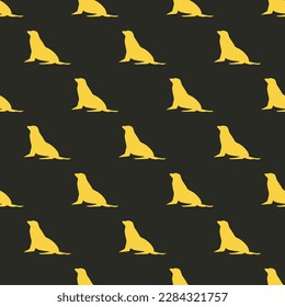 Appealing square tile showcasing an amusing animal illustration. Seamless pattern with mammal seal shape on black leather jacket background. Design for a wall mural with an animal symbol.