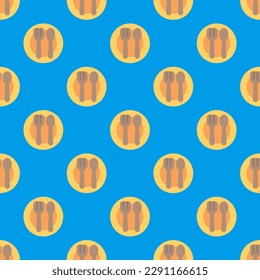 Appealing square tile showcasing an amusing food illustration. Seamless pattern with spoon on dark turquoise background. Design for a flexible wrap for salads.