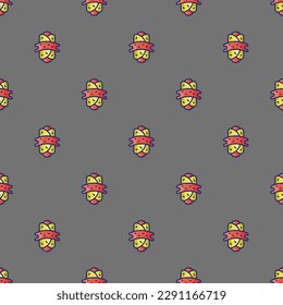 Appealing square tile showcasing an amusing food illustration. Seamless pattern with enchilada on pear background. Design for an ethnic embroidery.