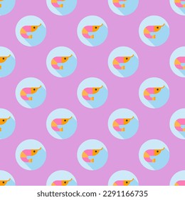 Appealing square tile showcasing an amusing food illustration. Seamless pattern with Prawn on light pastel purple background. Design for a chevron pattern.