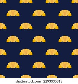 Appealing square tile showcasing an amusing food illustration. Seamless pattern with croissant on pale copper background. Design for an arabesque pattern.