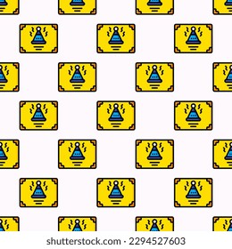Appealing square tile showcasing an amusing food illustration. Seamless pattern with invite on violet background. Design for a modern print.