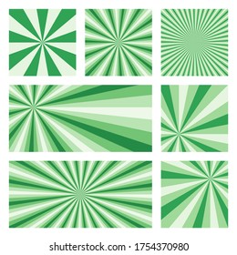 Appealing sunburst background collection. Abstract covers with radial rays. Vibrant vector illustration.