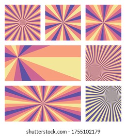 Appealing sunburst background collection. Abstract covers with radial rays. Awesome vector illustration.