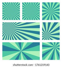 Appealing sunburst background collection. Abstract covers with radial rays. Charming vector illustration.