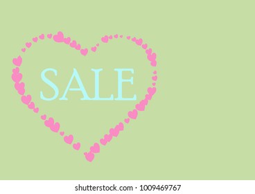 Appealing Vector card for sale on Valentine’s Day with many tiny pink hearts forming a big heart on vintage look background for selling, shop keepers, business, banner, advertisement, wishing