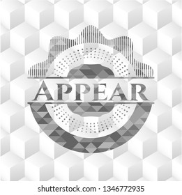 Appear grey badge with geometric cube white background