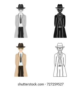 Appearance of the detective. Man detective in a hat and raincoat single icon in cartoon style vector symbol stock illustration web.