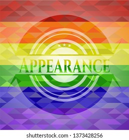Appearance emblem on mosaic background with the colors of the LGBT flag