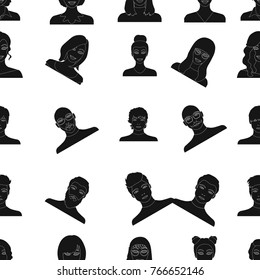 Appearance of the girl in glasses, a guy with a hairdo, a bald man with a beard and other varieties of face. Faces and appearance set collection icons in black style vector symbol stock illustration