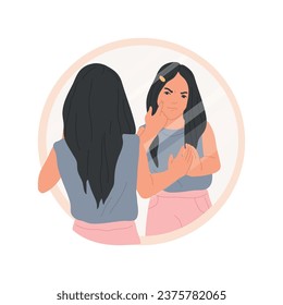 Appearance isolated cartoon vector illustration. Girl not satisfied with appearance, teenager psychological problem, beauty standard and complexes, teen looking in mirror vector cartoon.