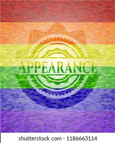 Appearance on mosaic background with the colors of the LGBT flag