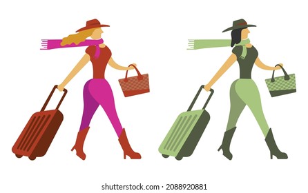 Appearance of two women on vacation in the city and in the mountains or nature