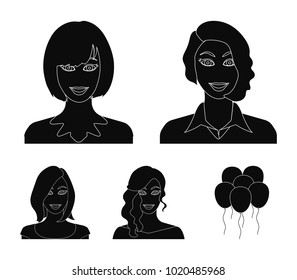 The appearance of a woman with a hairdo, the face of a girl. Face and appearance set collection icons in black style vector symbol stock illustration web.