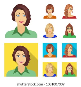 The appearance of a woman with a hairdo, the face of a girl. Face and appearance set collection icons in cartoon,flat style vector symbol stock illustration web.