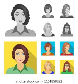 The appearance of a woman with a hairdo, the face of a girl. Face and appearance set collection icons in monochrome,flat style vector symbol stock illustration web.