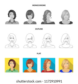 The appearance of a woman with a hairdo, the face of a girl. Face and appearance set collection icons in flat,outline,monochrome style vector symbol stock illustration web.