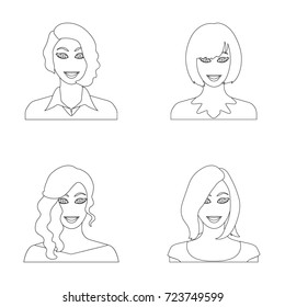 The appearance of a woman with a hairdo, the face of a girl. Face and appearance set collection icons in outline style vector symbol stock illustration web.